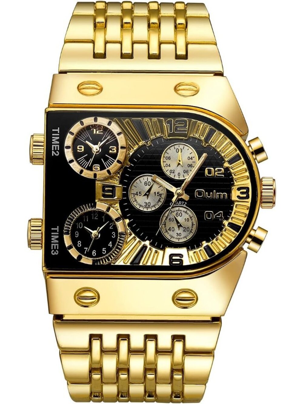 Men's Gold Black Luxury Rectangle Square Luminous Waterproof Quartz Wrist Watch